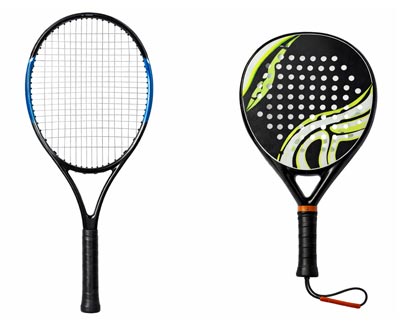 Tennis- en padelracket naast elkaar